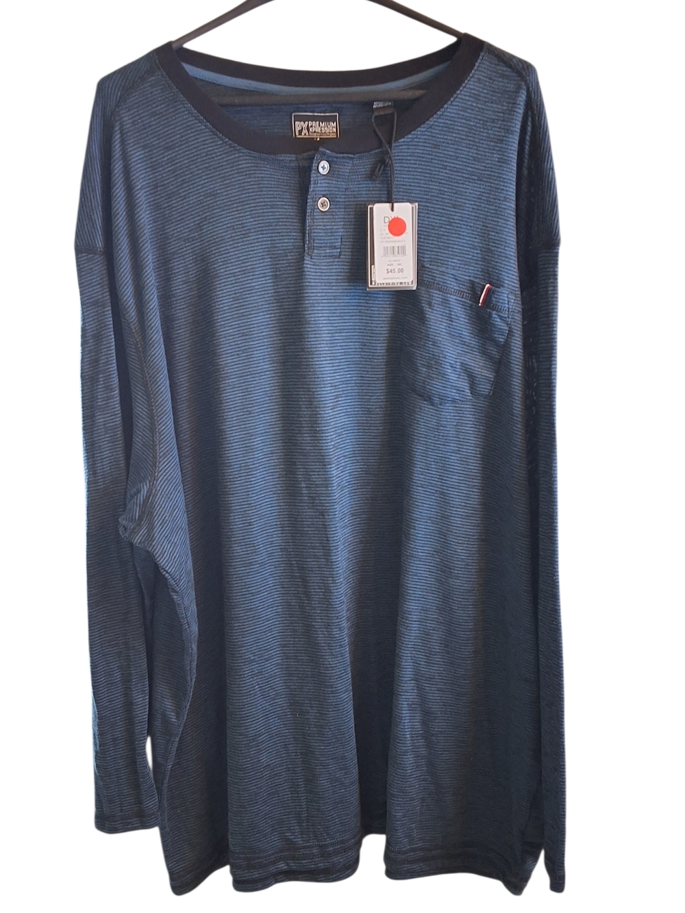 NWT Expressions Navy Blue Striped Long-Sleeve Henley 5XL